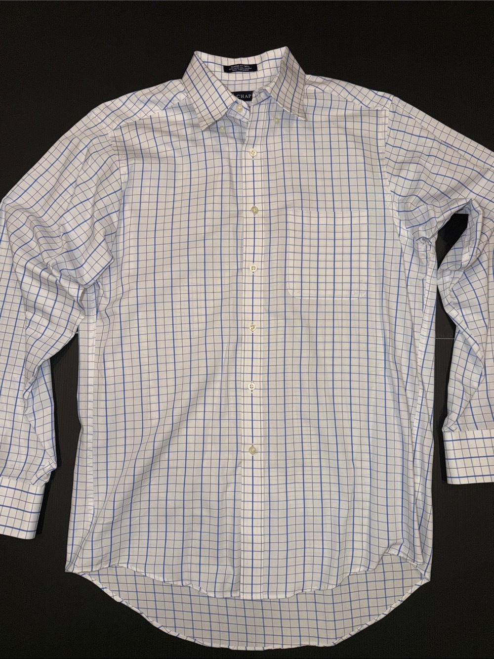 Chaps White Button-Down Shirt with Blue Windowpane Check